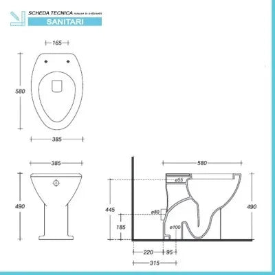 Wc per anziani e disabili con scarico a pavimento e altezza 49 cm