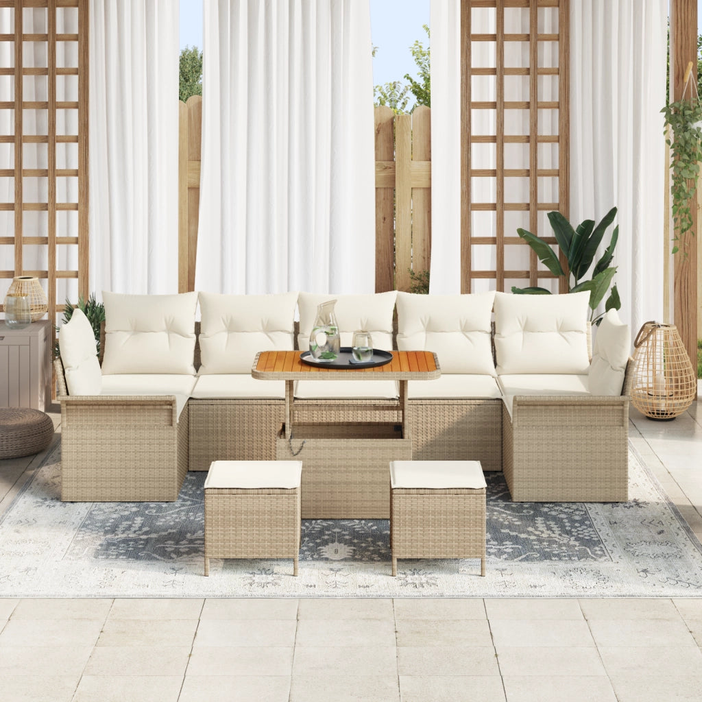 Set Divano da Giardino a 10 Pezzi con Cuscini Beige in Polyrattan Acacia