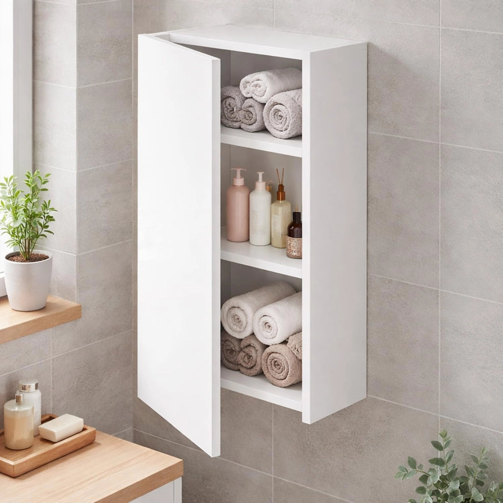 Armadietto Bagno Sospeso Con Anta Reversibile E 2 Ripiani Regolabili Mobile Salvaspazio Da Parete In Melaminico Per Bagni Moderni E Piccoli Spazi 60 X 30 X 16 Cm Colore Bianco