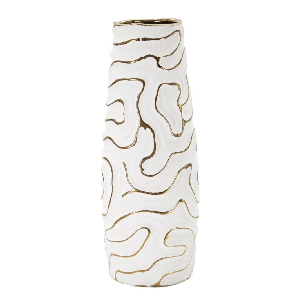 Vaso Decorativo VKH641, Bianco, Ceramica, 14,5x14,5x39,5 cm