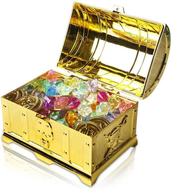 Cassa per compleanni dei bambini, monete d'oro, tesoro del pirata - Scatola chiusura con serratura