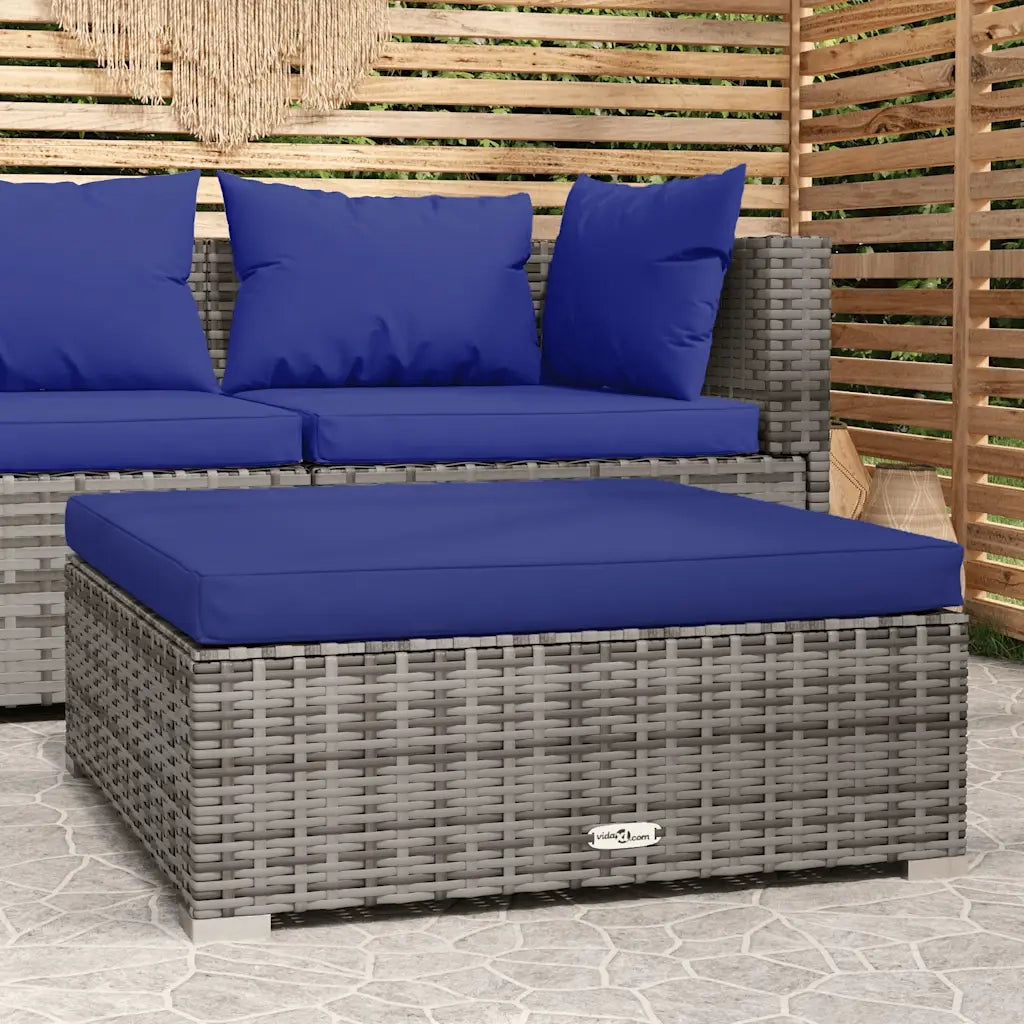 Poggiapiedi Giardino con Cuscino Grigio 70x70x30 cm Polyrattan CFW2774576