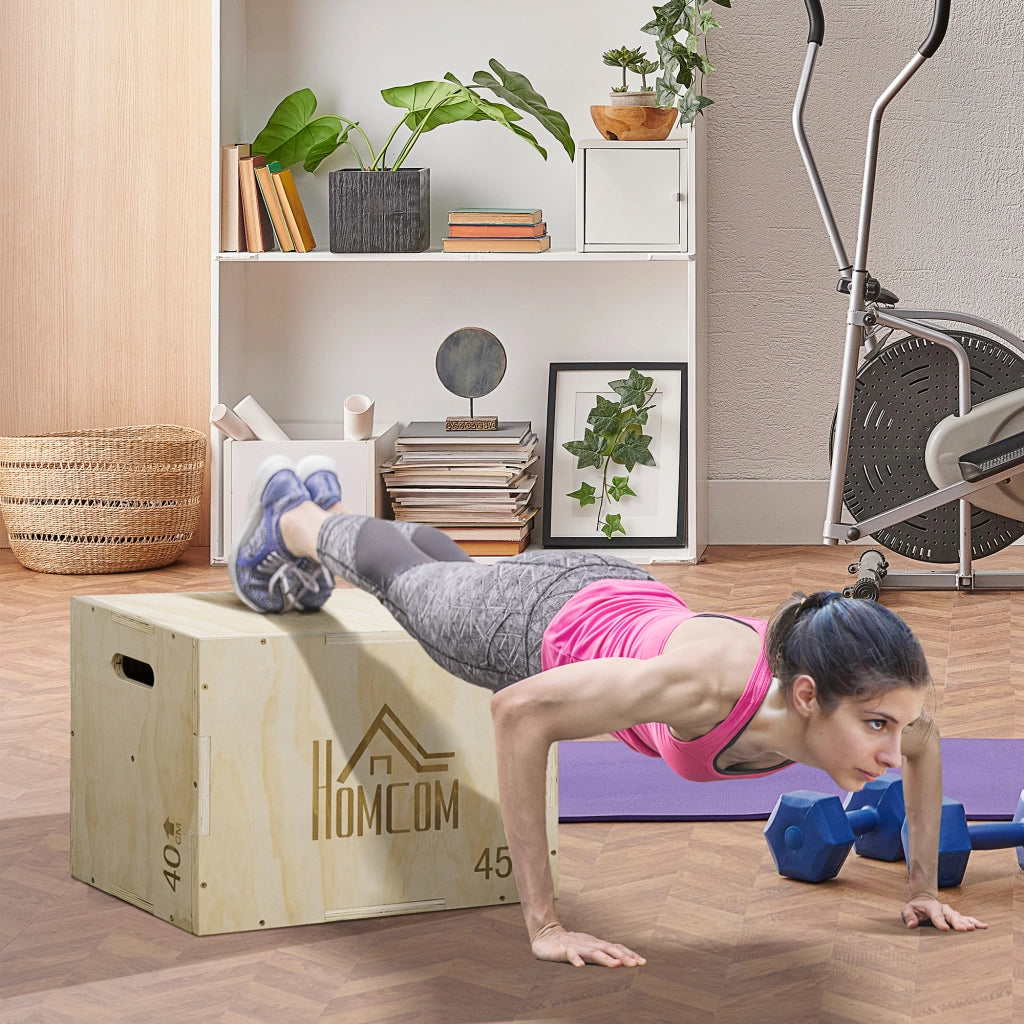Plyo Box in Legno con Maniglia per Allenamento ¨C zephmum ¨C 45x40x60 cm, Naturale
