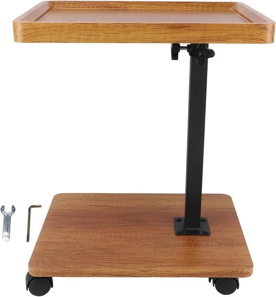 Tavolo da notte con ruote e design a C, regolabile in altezza - Tavolo salotto in legno per soggiorno e camera da letto