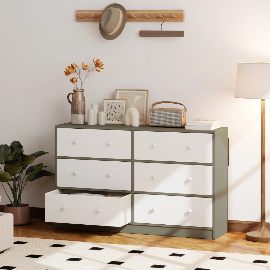 C¨®moda con 6 Cassetti Tessuto e MDF ¨C zephmum ¨C Bianco Grigio 60x40x
