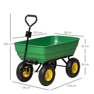 Carrello da Giardino Ribaltabile 4 Ruote 118x58x102 cm 125 Litri Verde