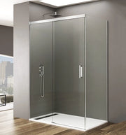 Box doccia angolare BASIC fisso + scorrevole + laterale fisso 100x75 cm (95-100/71,5-74) cromo lucido vetro trasparente