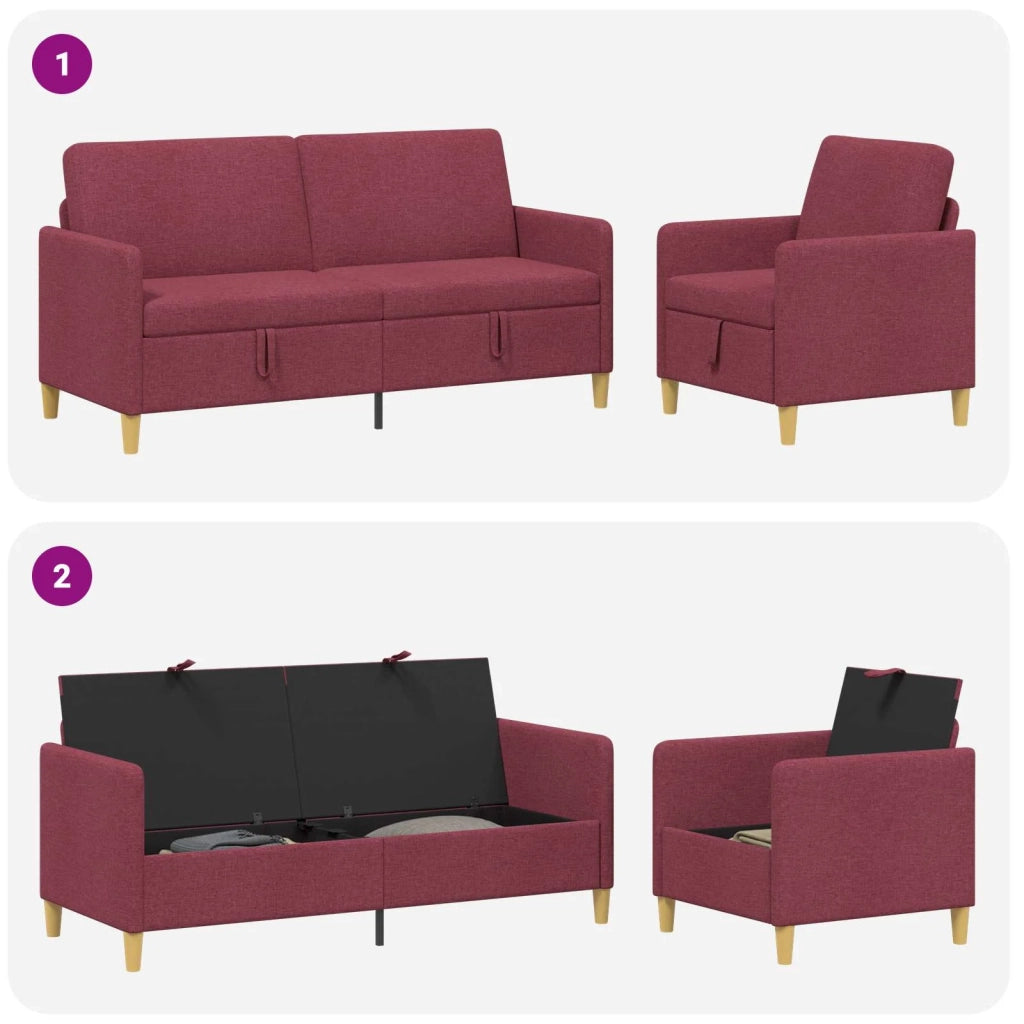 Set di Divani con Storage 2 pcs Rosso Vino Poliestere 3429207