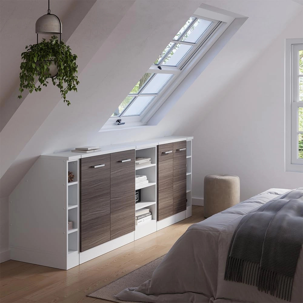 Set di mobili sottotetto Rion, Grigio nobile, 210 cm Set di 5 carcasse armadio profondità 60 cm, adatto per il salvaspazio sotto tetti spioventi