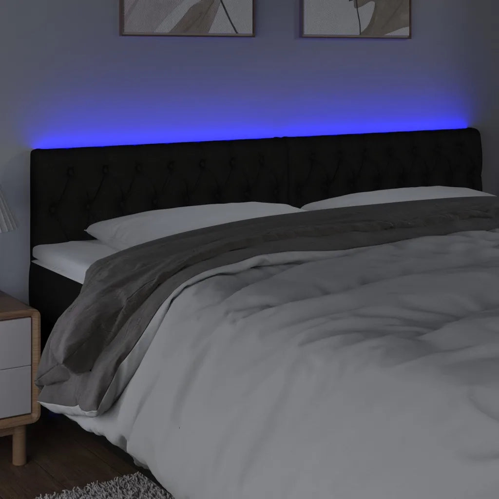 Testiera | Testata a LED Nera 180x7x78/88 cm in Tessuto