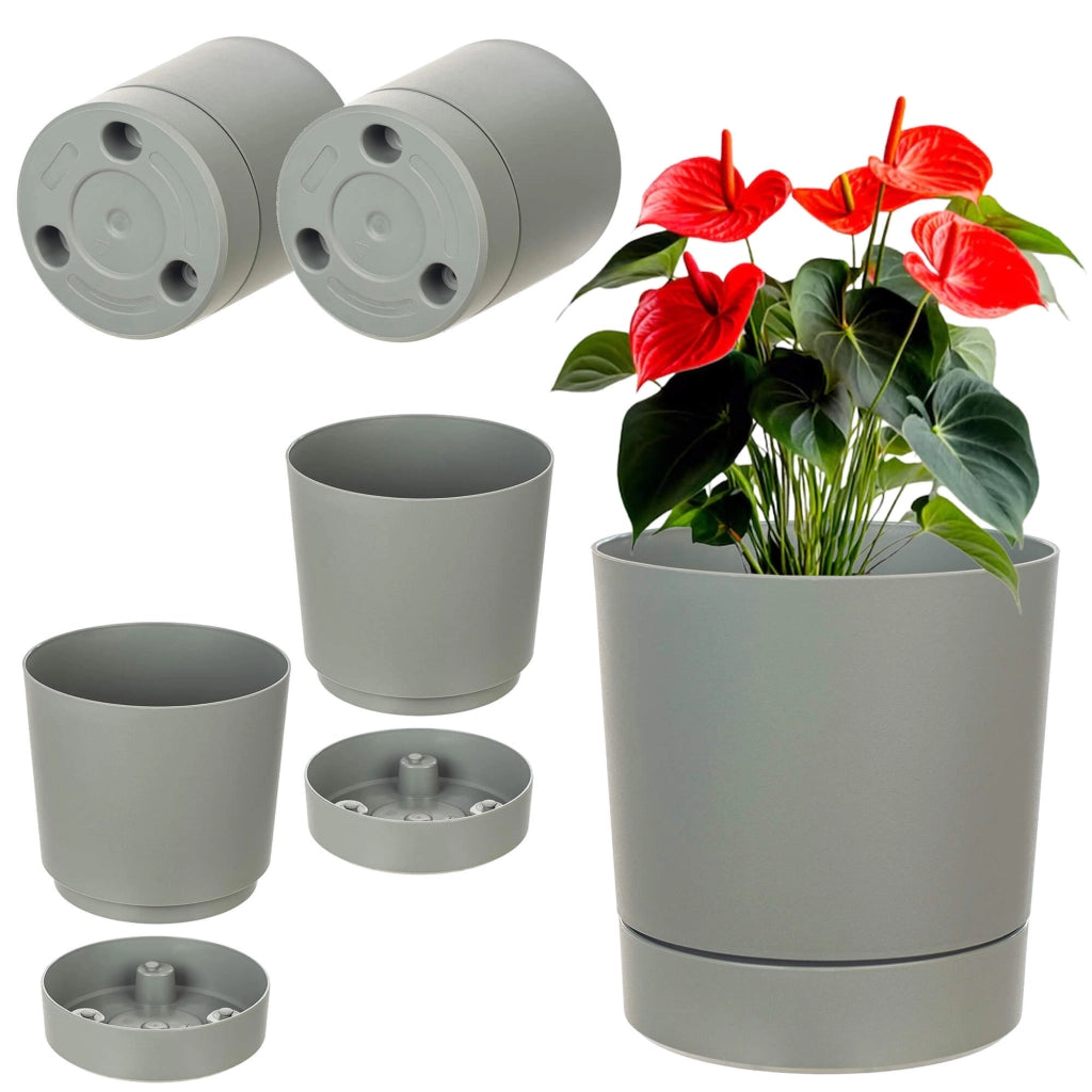 Vaso da fiori KADAX con coprivaso e sottovaso, rotondo, 20 cm, set da 2