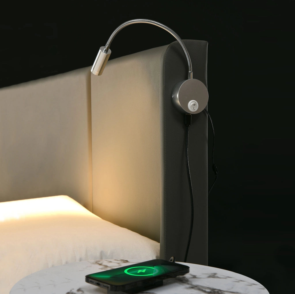 Letto contenitore 180x200 cm con LED, 2 porte USB e testiera imbottita
