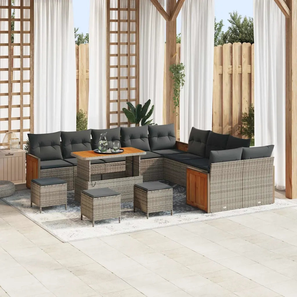 Set Divano da Giardino con cuscino 18 pcs Grigio polyrattan