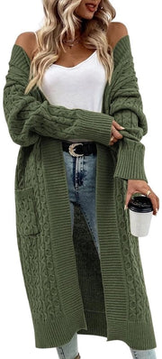Cardigan Donna - Stile Largo e Leggero - Cappotto in Pile Chunky - Con Pochette - Adatto a Tutto - Aspetto Elegante e Casual -