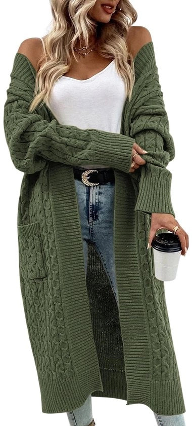 Cardigan Donna - Stile Largo e Leggero - Cappotto in Pile Chunky - Con Pochette - Adatto a Tutto - Aspetto Elegante e Casual -