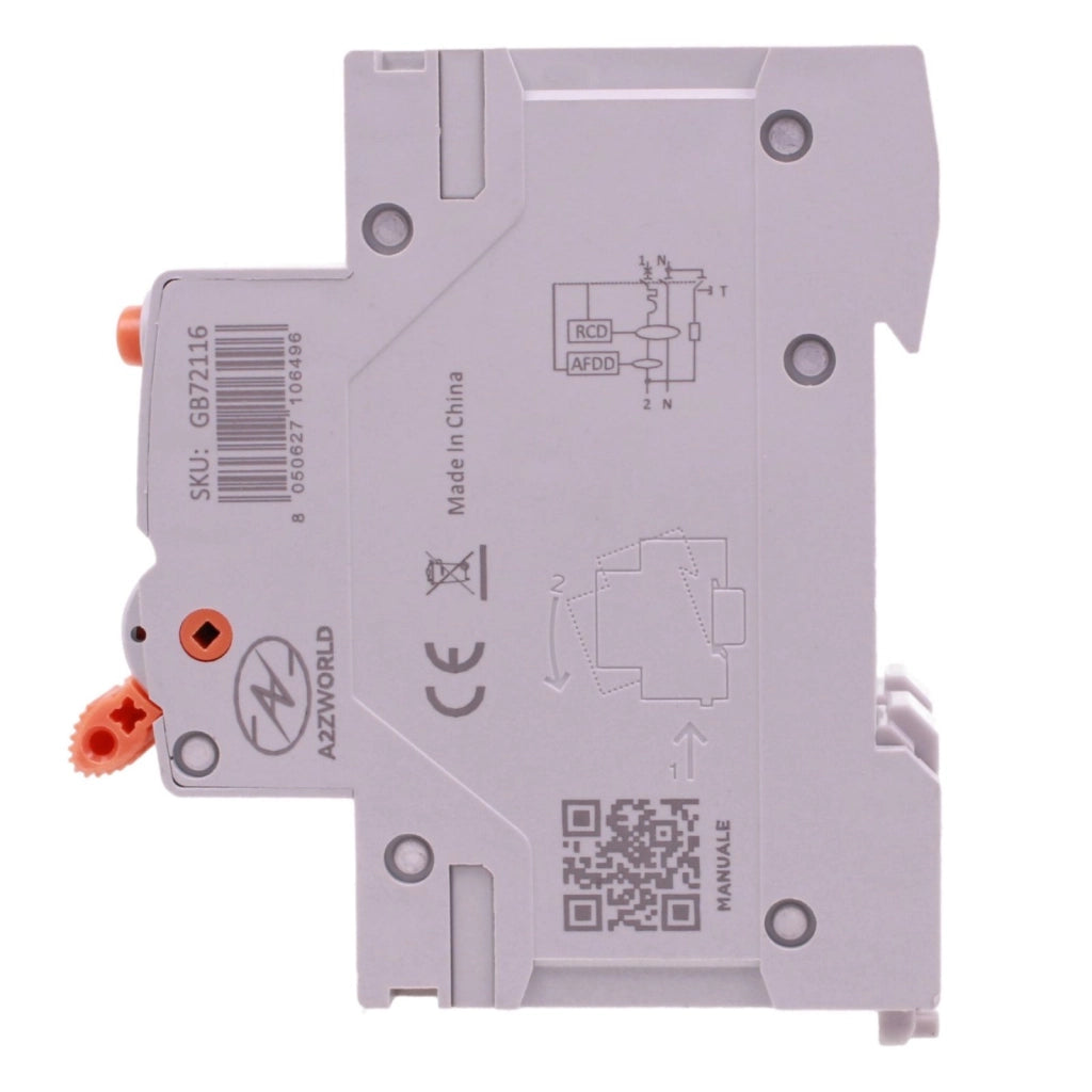 A2ZWORLD AFDD RCBO Interruttore Antincendio, Magnetotermico Differenziale con Rilevamento di Arco Elettrico, Tipo A Curva B, 1P+N 2M 6000A 30mA, AC 220V Doppia Leva GYR9NE-ARC (B16A)