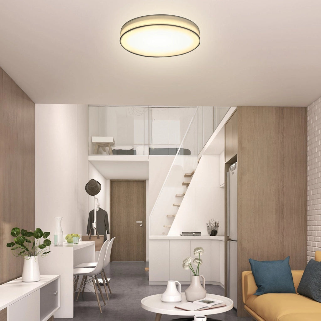 ZMH Lampada da soffitto plafoniera LED moderna paralume rotondo tessuto 30cm