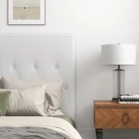 Testiera Letto Matrimoniale Imbottita con Design a Bottoni, in Pelle PU e MDF, 160x7x120 cm, Bianco