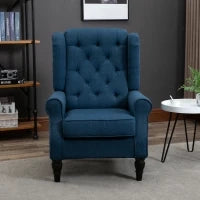Poltrona per Salotto in Stile Francese con Seduta Imbottita e Cuscini, in Poliestere, 74x86x102 cm, Blu