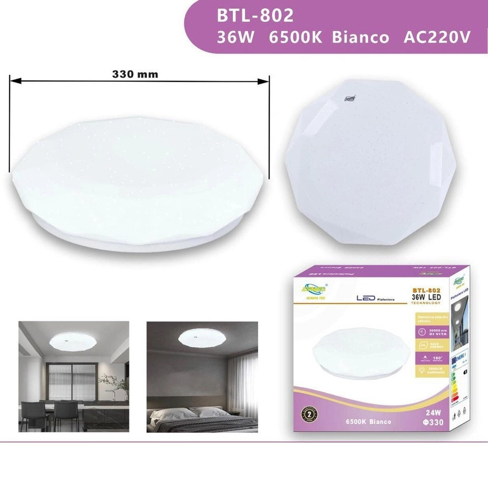 PLAFONIERA LED 36W LUCE FREDDA DIAMANTE EFFETTO CIELO STELLATO APPLIQUE BTL-802