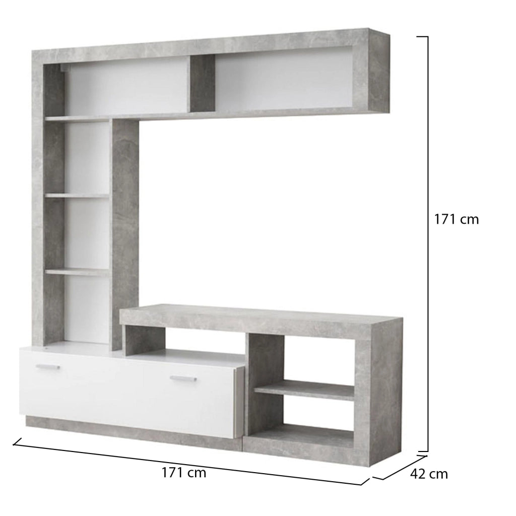 Mobile Soggiorno Moggio, Parete Attrezzata 7 Ripiani, 170.5x41.5x170.5h cm Bianco