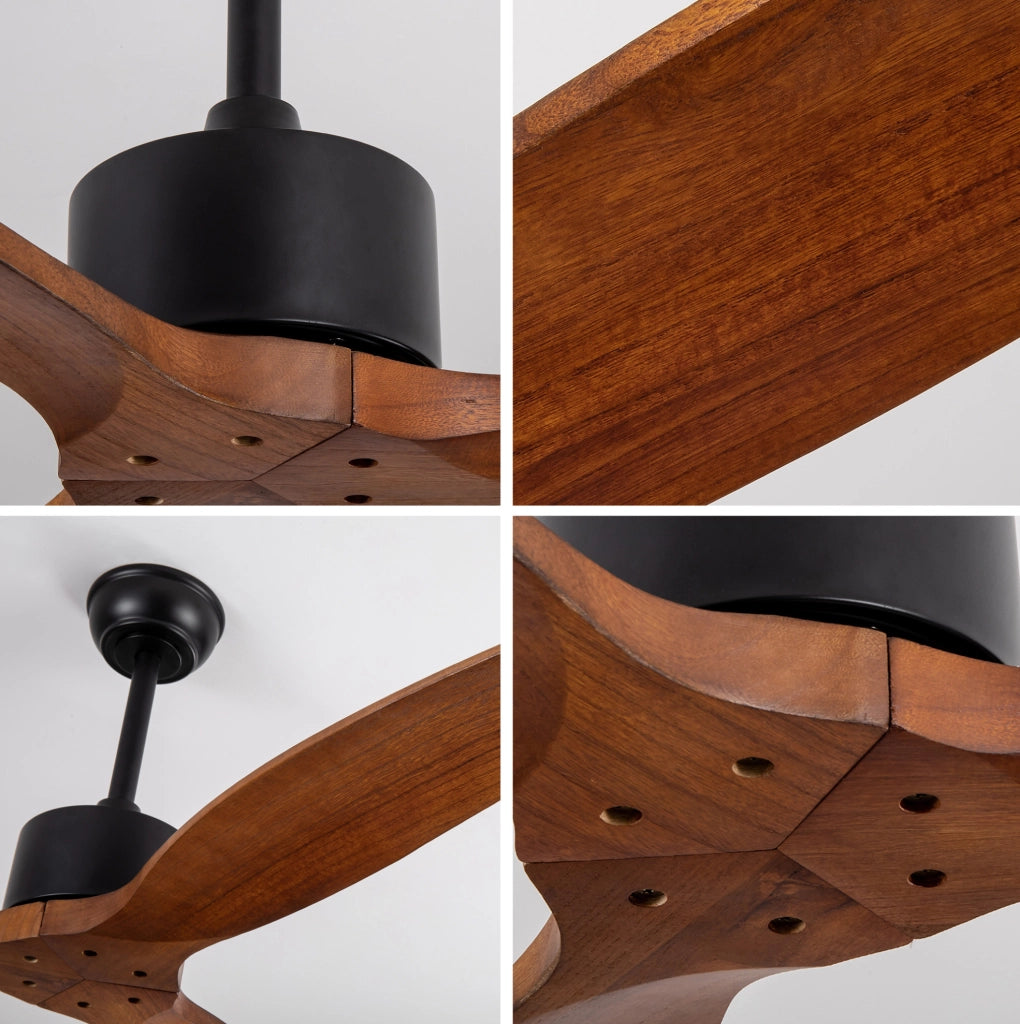 Ventilatore da soffitto a 3 pale in legno massello; con telecomando; senza luce; colore noce