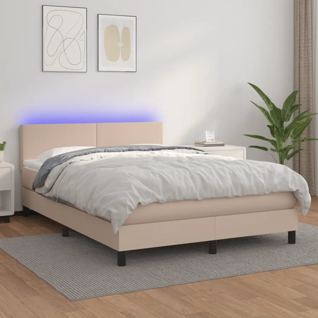 Giroletto Molle Materasso e LED Cappuccino 140x190cm Similpellecod mxl 74869