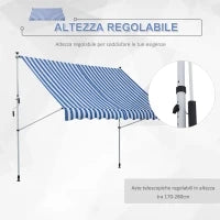 Tenda da Sole a Bracci 3x1.5m con Manovella e Struttura Telescopica, Bianco e Blu