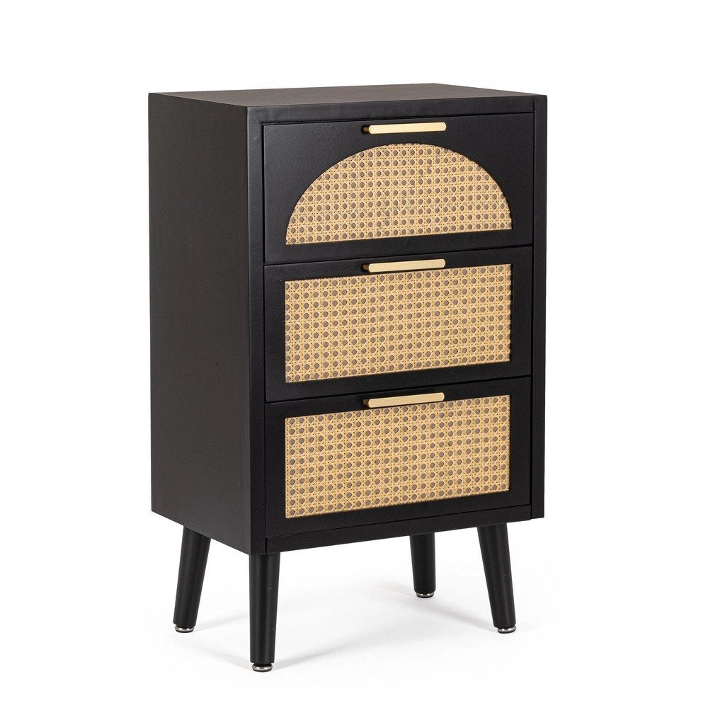 Cassettiera Legno Nero Stile Boho da Interno - JOSIE
