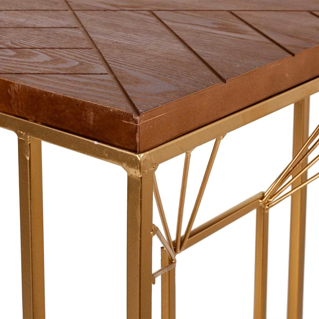 Tavolino angolare in legno e metallo oro 45x35x55h