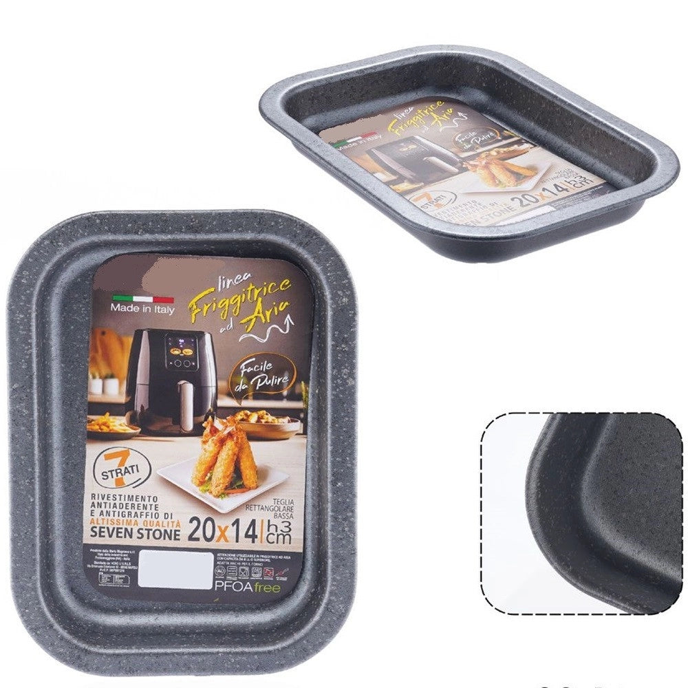 Trade Shop - Teglia Rettangolare Bassa 20x14xh3cm Per Friggitrice Ad Aria Forno Antiaderente 054071 -