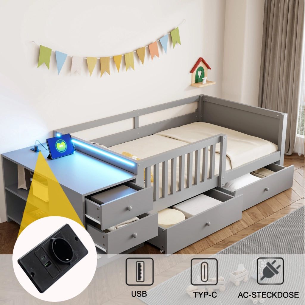 LETTO a soppalco 90x200 cm in legno grigio con contenitore separato