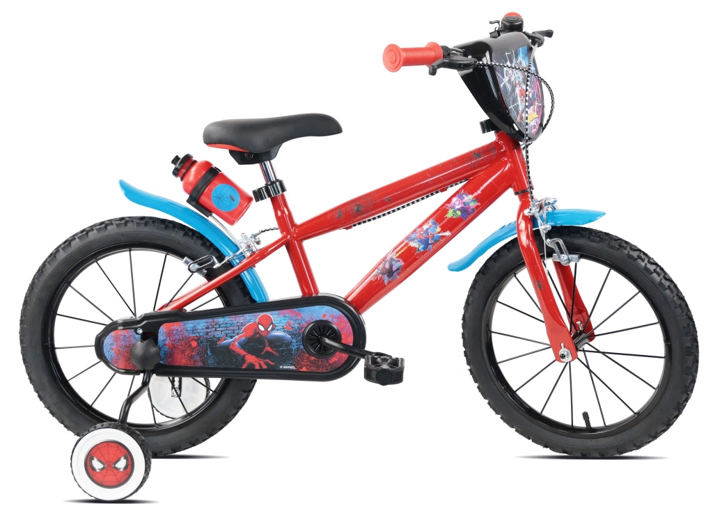 SPIDERMAN 16, adatta a bambini tra i 5 e i 7 anni, per altezza tra 105 e 135 cm, con borraccia e scudo frontale