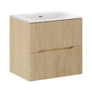 Set da bagno NATURA 60cm: mobile sottolavabo in legno chiaro con scanalature verticali + lavabo incassato