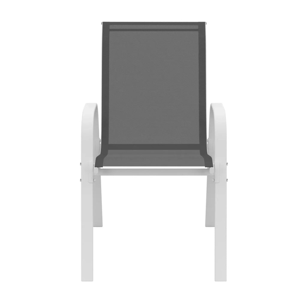 IDMarket - Set di 4 sedie da giardino impilabili LYMA in metallo e textilene, bianco e grigio