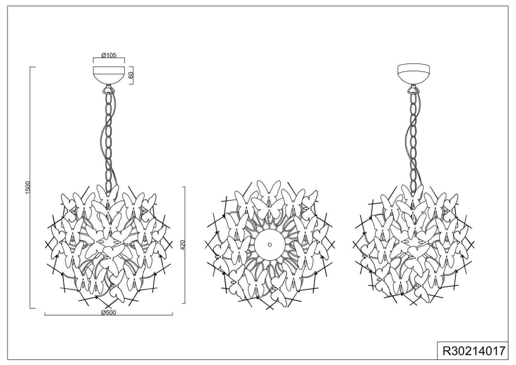 Lampada a sospensione con farfalle, metallo, multicolor, D 50 cm, Butterfly