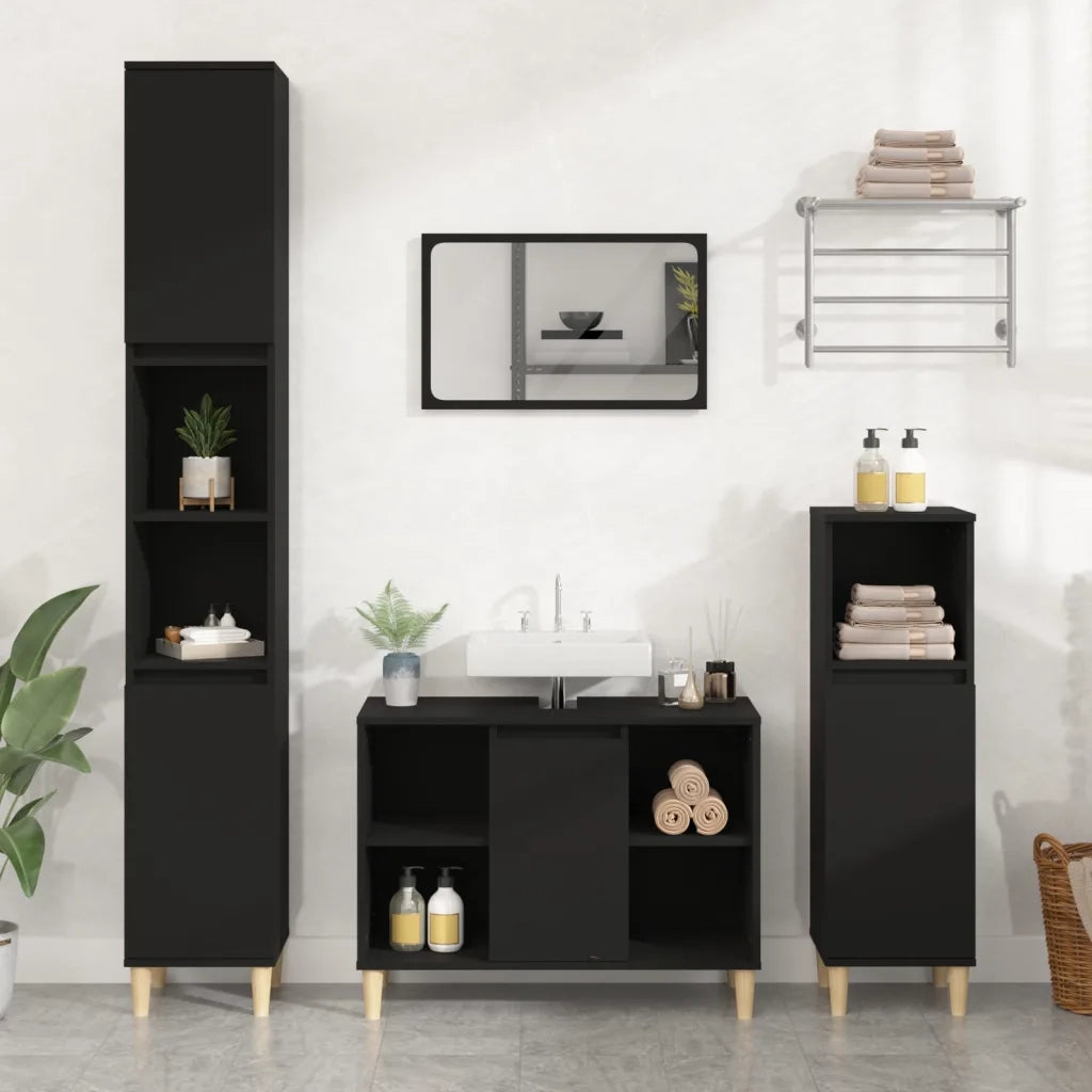 Mobile Lavabo-Armadietto da bagno Nero 80x33x60 cm in Legno Multistrato 933198