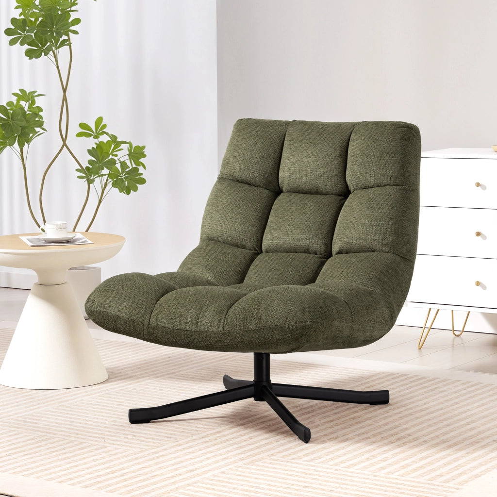 Poltrona girevole con ampia seduta ¨C zephmum ¨C verde, chenille, gambe in acciaio incrociate