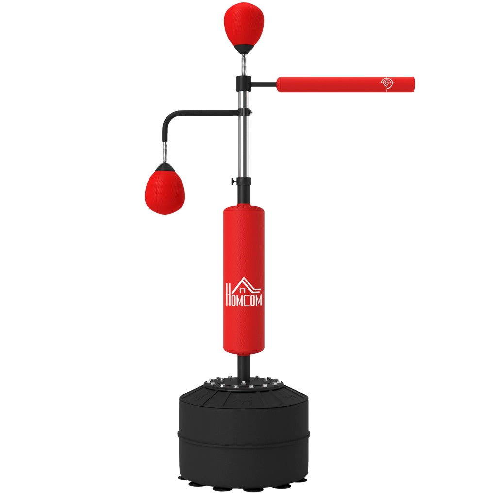 Sacco Boxe da Terra 4 in 1 con 2 Speedball Barra Girevole e Sacco Altezza Regolabile da 160-230 cm Rosso