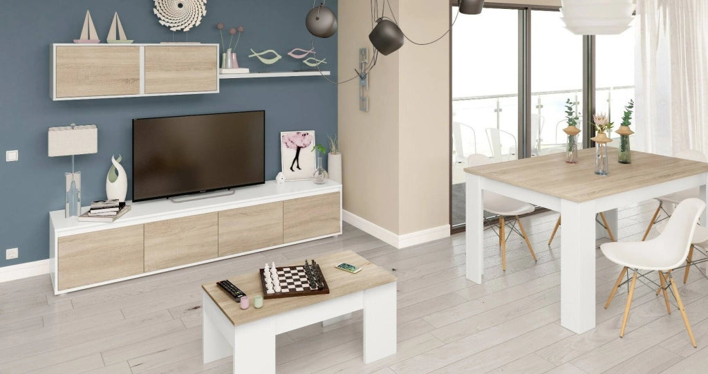 Mobile Soggiorno Amir, Parete Attrezzata 4 Ripiani, 200x41x43h cm Bianco