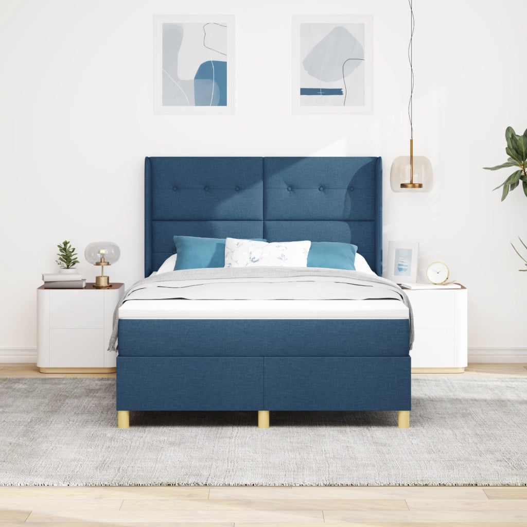 Letto a Molle con Materasso  in Blu, 140x200 cm, Tessuto