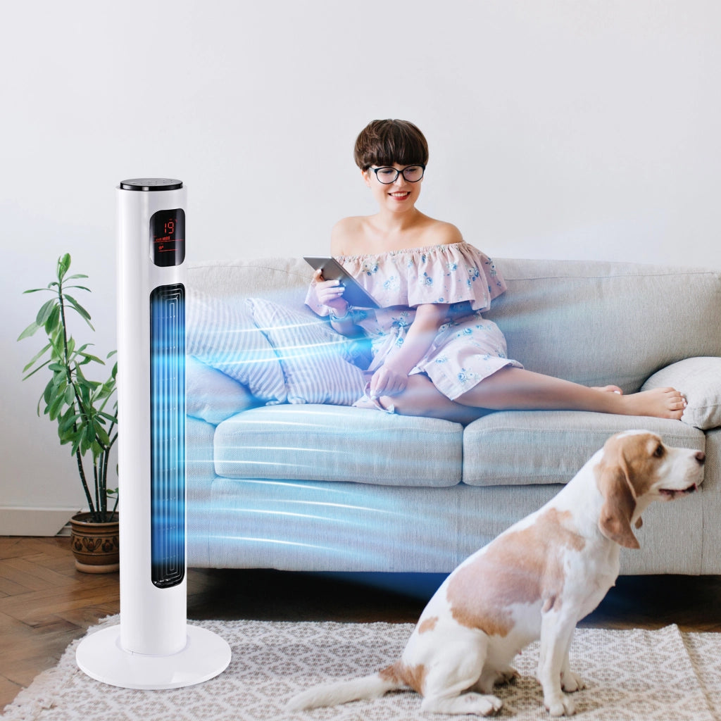 Ventilatore a colonna con telecomando 96 cm oscillante 45 W 3 velocit¨¤ ¨C zephmum ¨C Bianco
