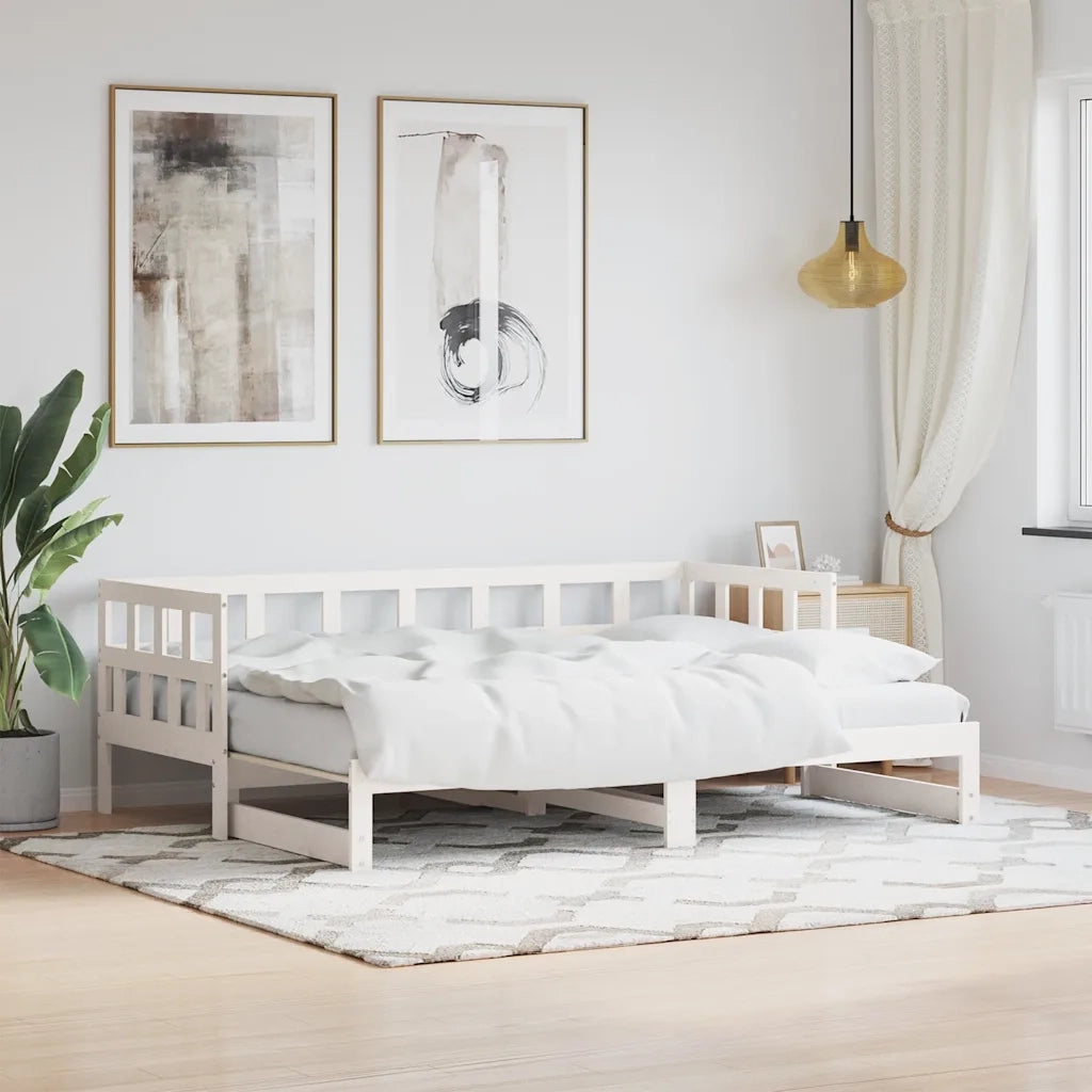 Divano Letto con Letto Estraibile-Sofa Letto-Daybed Bianco 90x190cm Massello Pino 997344