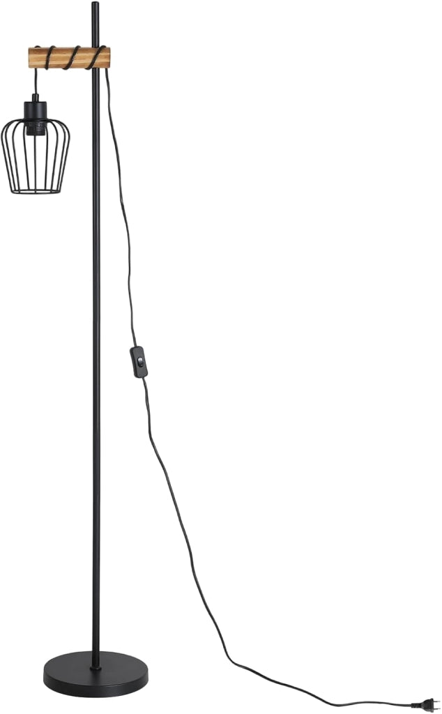 ZMH Lampada da terra vintage legno nera metallo industriale E27 146cm per soggiorno senza lampadina