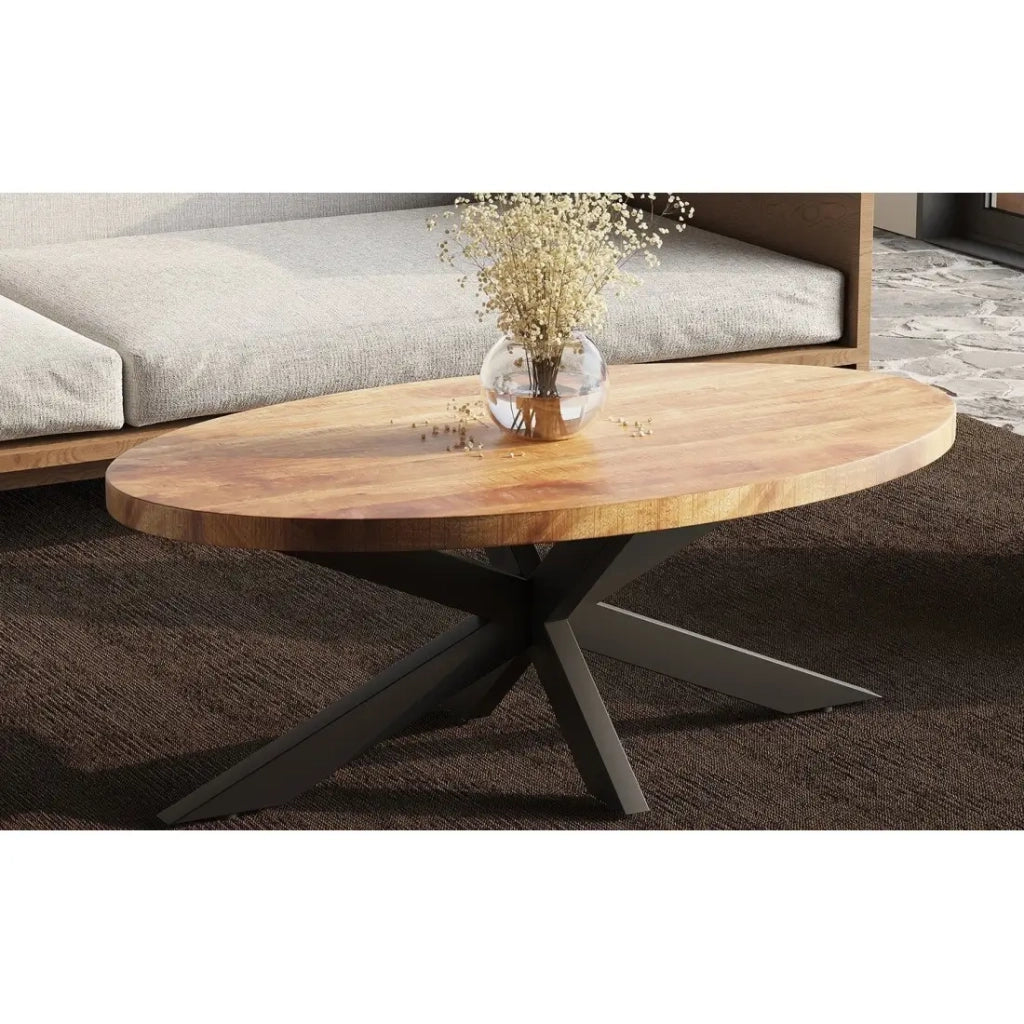 Tavolino MADEIRO - Forma ovale - Marrone legno e metallo - Stile contemporaneo