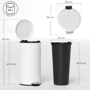 Cestino a pedale 30 L con coperchio silenzioso avorio