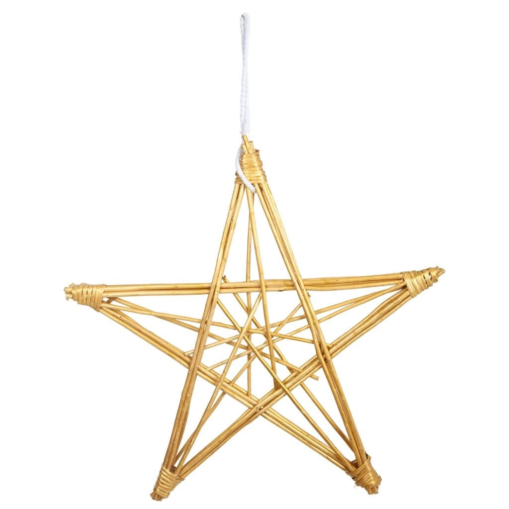 Decorazione stella midollino dorata 85x85x5h
