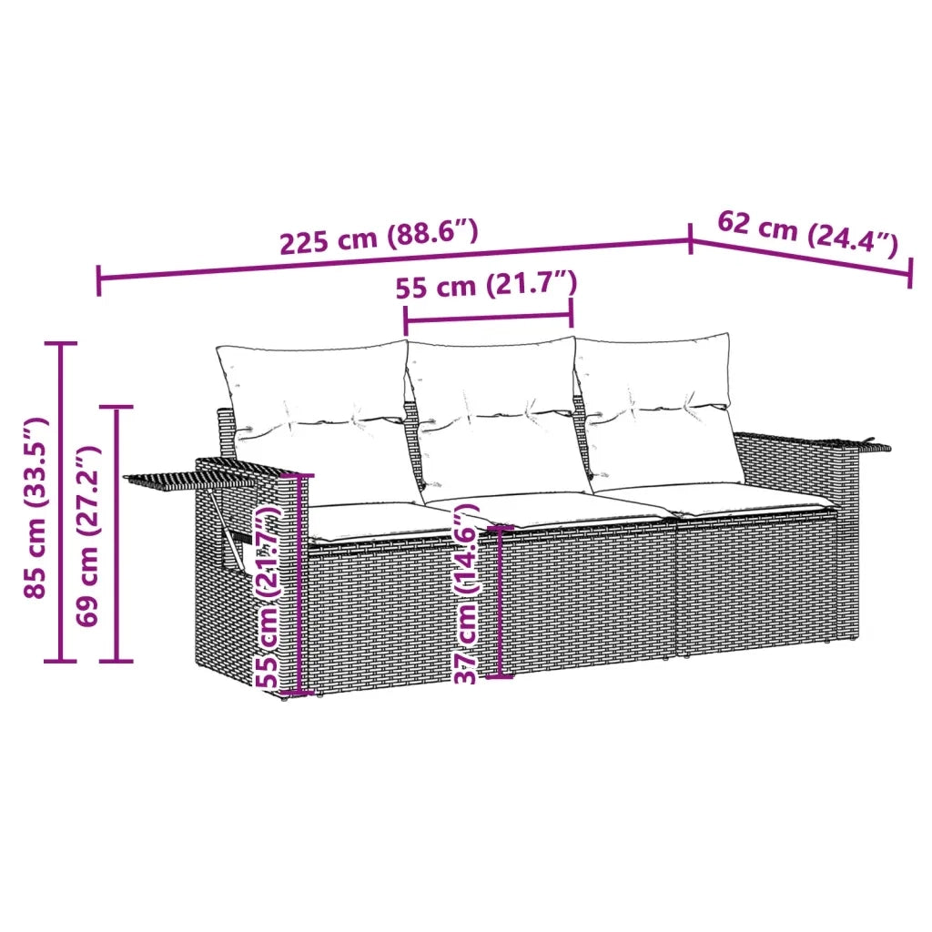 Set Divano da Giardino 3pz con Cuscini Grigio Chiaro Polyrattan 3252199