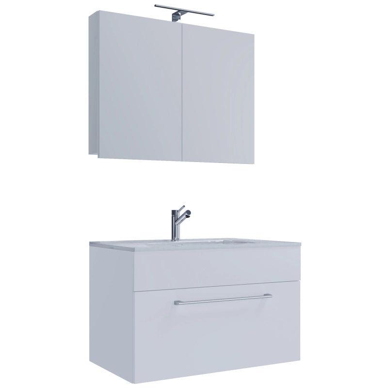 Completo di Ezooza Mobile sospeso con 1 cassetto Extra Large con lavabo in ceramica di alta qualità e mobile specchio, Bianco ,