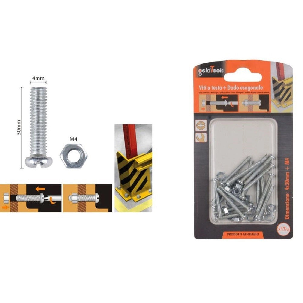 Trade Shop - Set 17pz Viti Vite Testa A Croce Tonda 4 X 30mm Con Dadi Dado Esagonale M4 90963 -